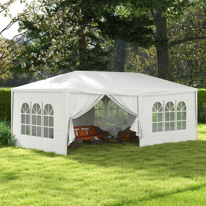 Garden Tent 6x3 m Removable Outdoor Gazebo with 4 Windows 2 Zippered Doors 6 Side Walls and Waterproof Pavilion for Terrace Patio Beach White