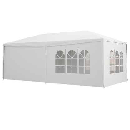 Garden Tent 6x3 m Removable Outdoor Gazebo with 4 Windows 2 Zippered Doors 6 Side Walls and Waterproof Pavilion for Terrace Patio Beach White