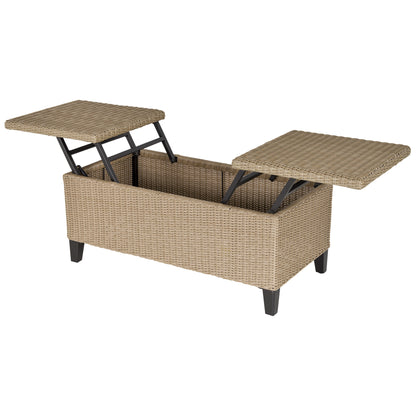 Cosy Chic Style Garden Coffee Table - Lift-Top Coffee Table - Epoxy Metal Synthetic Rattan Resin Beige