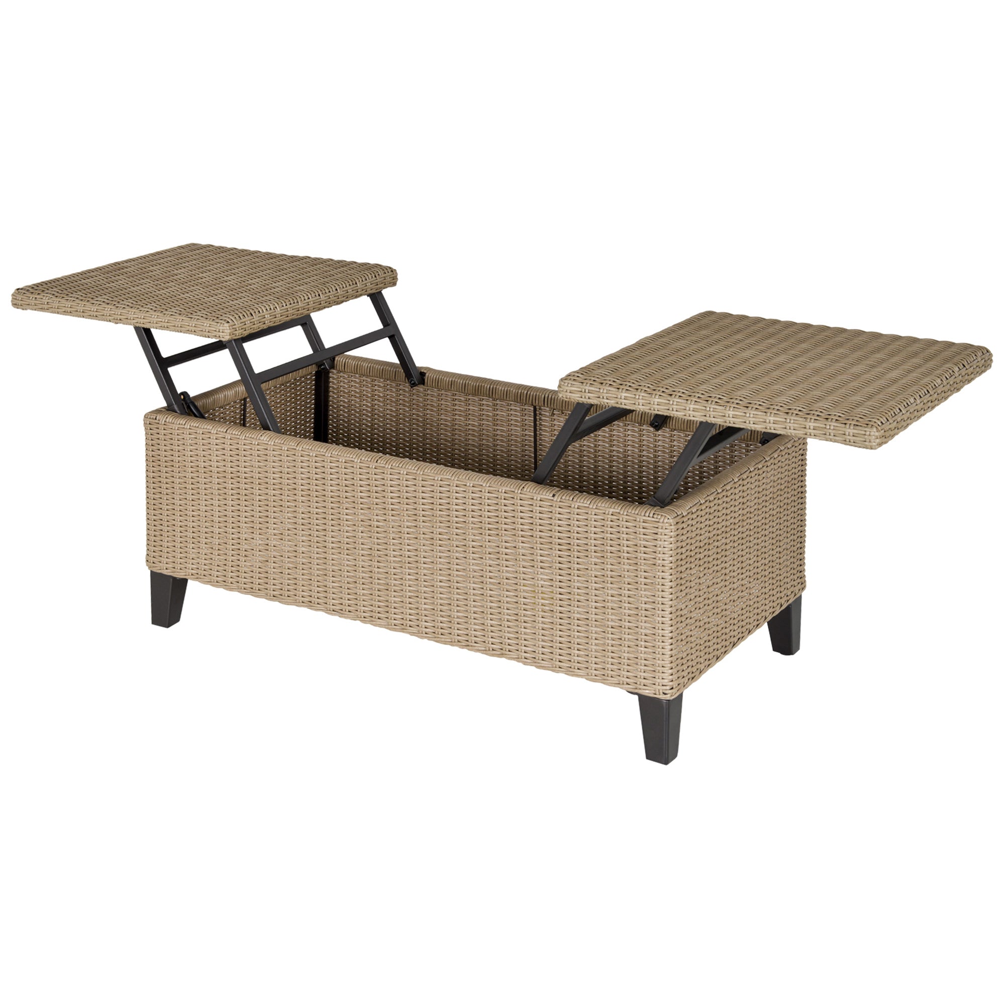Cosy Chic Style Garden Coffee Table - Lift-Top Coffee Table - Epoxy Metal Synthetic Rattan Resin Beige