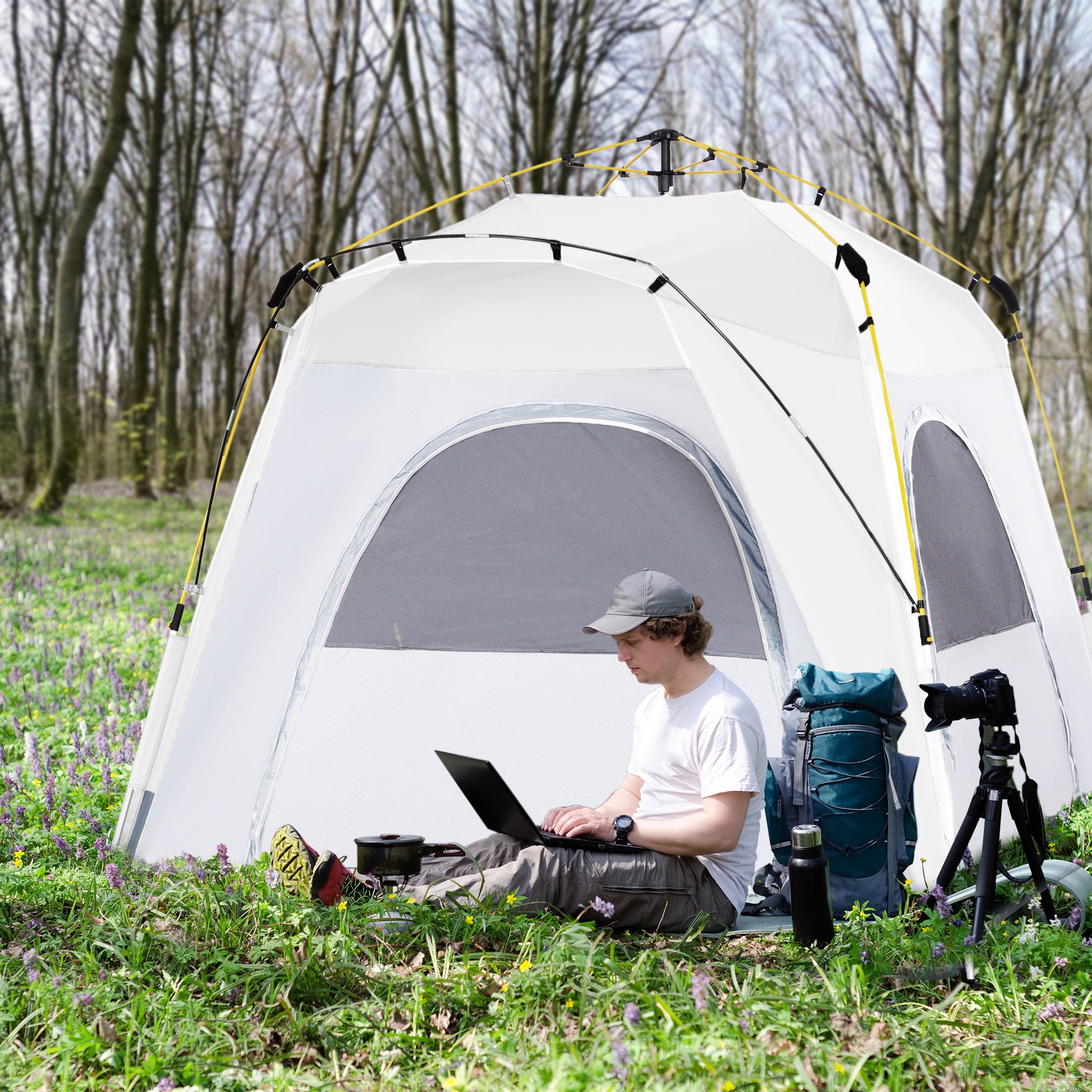 Dome Tent for 4 People Light, Stable, Waterproof UV 50+ Pop Up Camping Tent with Hook Door Window, Groundsheet Family Tent with 1000mm Water Column Tent for Camping Travel Trekking Garden