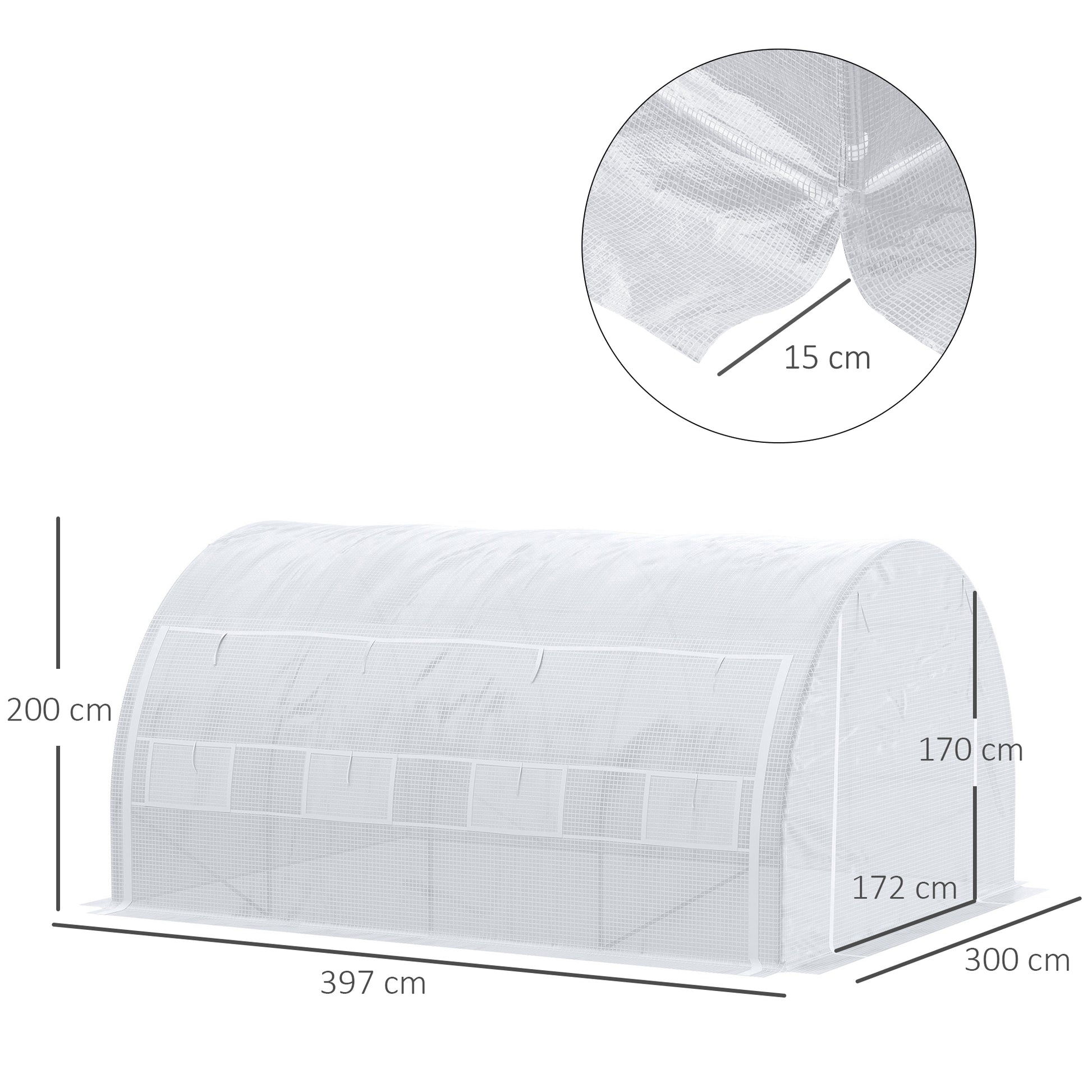 Poly Tunnel Greenhouse 4 x 3 x 2 m Walk-in Greenhouse with Roll-Up Covers Polytunnel Greenhouse UV Protection Steel Frame White