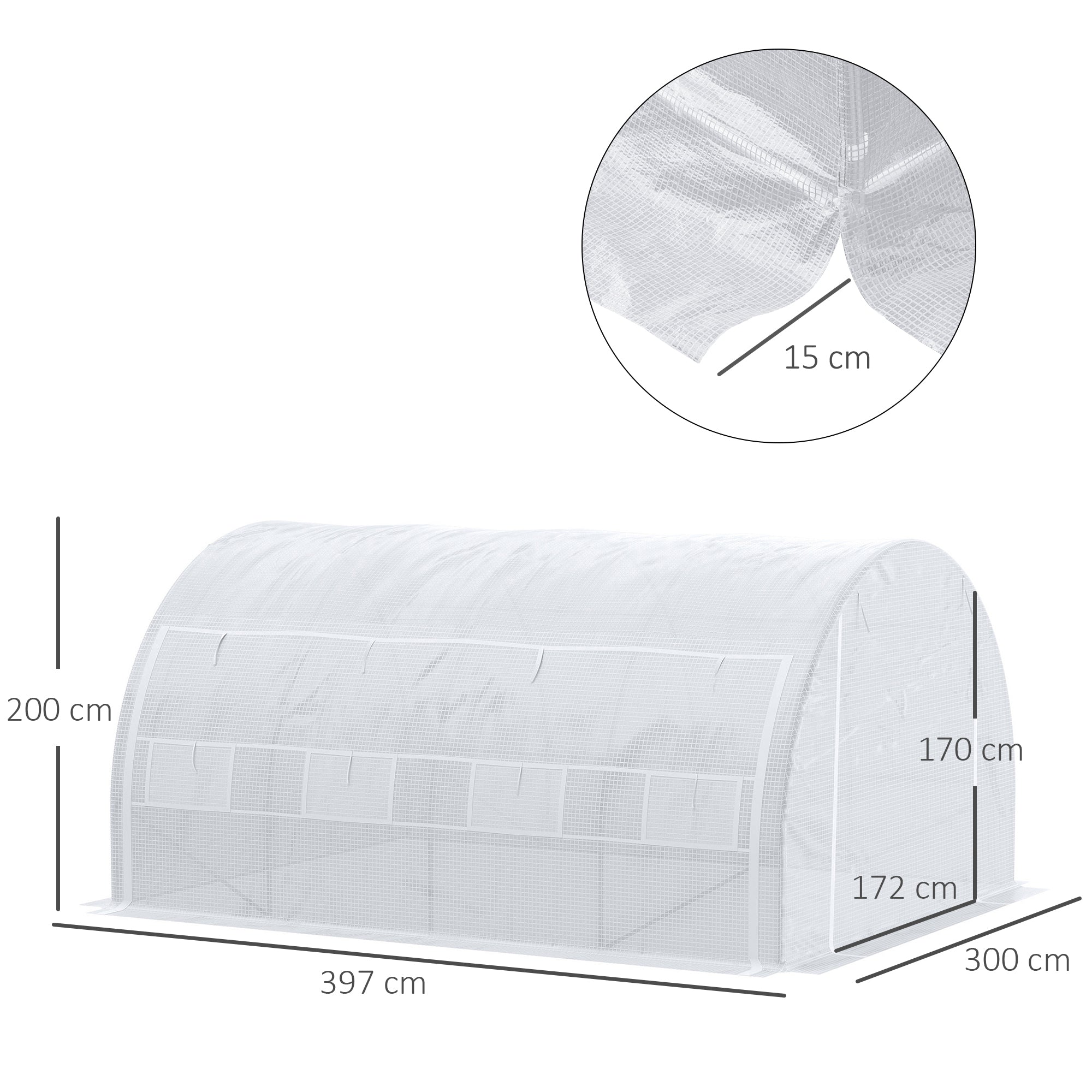 Poly Tunnel Greenhouse 4 x 3 x 2 m Walk-in Greenhouse with Roll-Up Covers Polytunnel Greenhouse UV Protection Steel Frame White