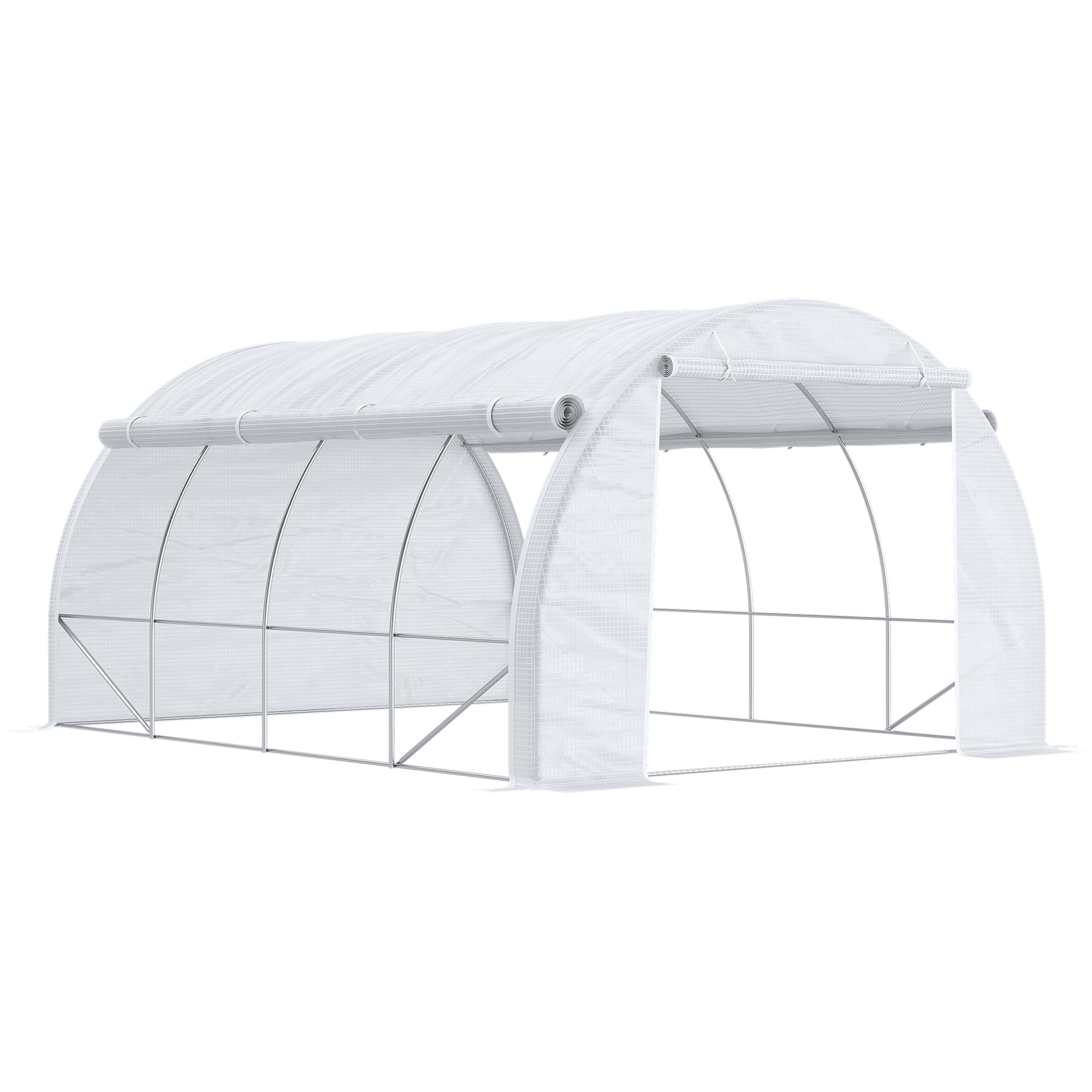 Poly Tunnel Greenhouse 4 x 3 x 2 m Walk-in Greenhouse with Roll-Up Covers Polytunnel Greenhouse UV Protection Steel Frame White