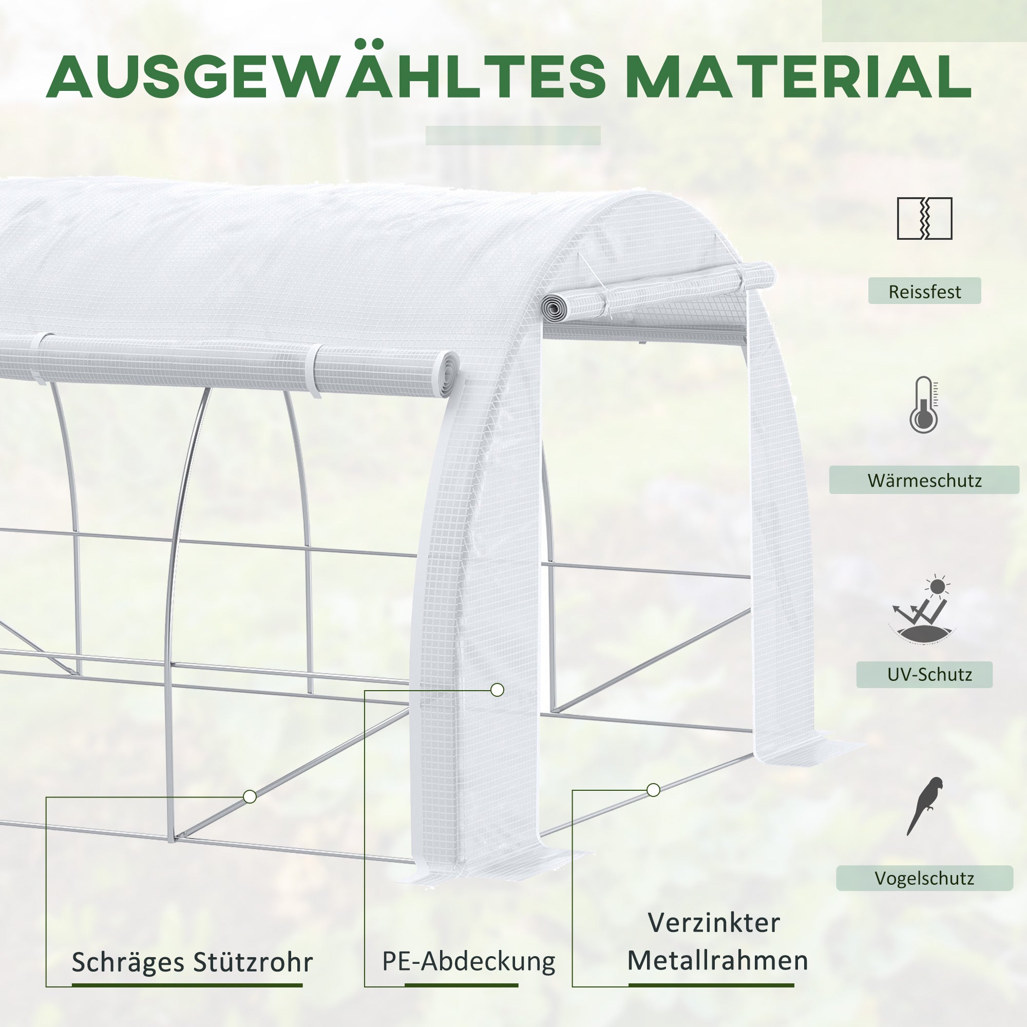 Poly Tunnel Greenhouse 4 x 3 x 2 m Walk-in Greenhouse with Roll-Up Covers Polytunnel Greenhouse UV Protection Steel Frame White
