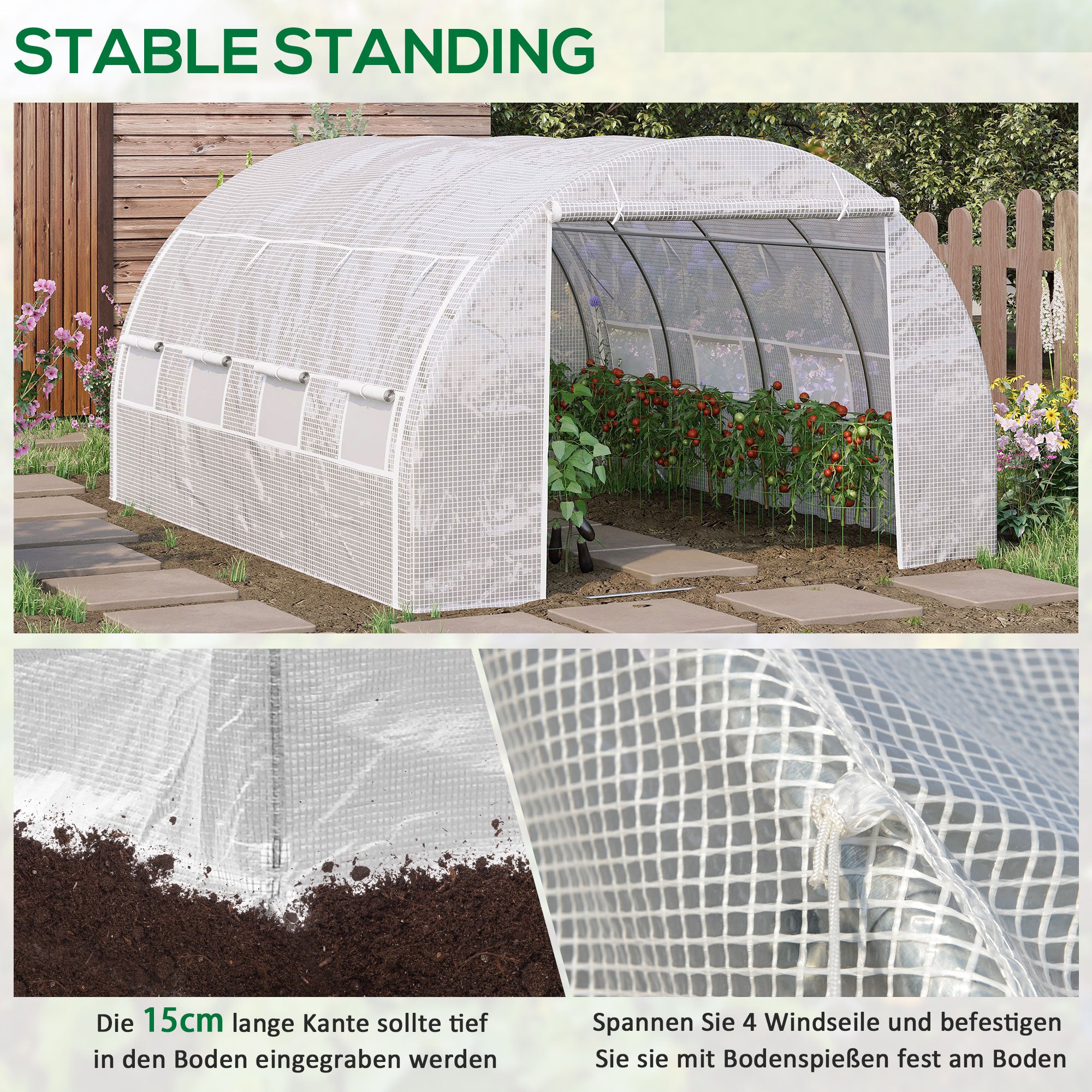Poly Tunnel Greenhouse 4 x 3 x 2 m Walk-in Greenhouse with Roll-Up Covers Polytunnel Greenhouse UV Protection Steel Frame White