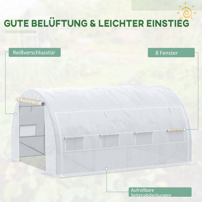 Poly Tunnel Greenhouse 4 x 3 x 2 m Walk-in Greenhouse with Roll-Up Covers Polytunnel Greenhouse UV Protection Steel Frame White