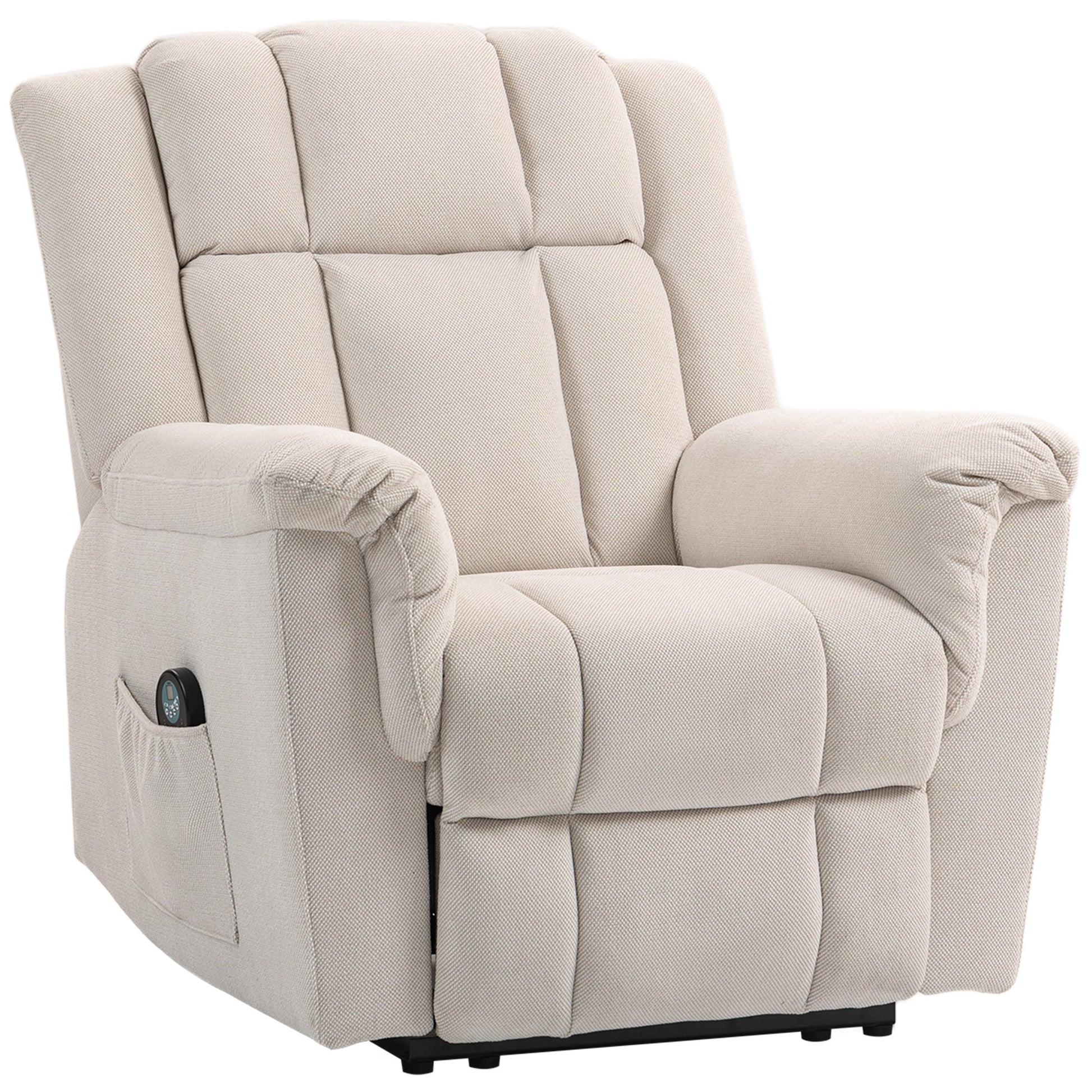 Electric Massaging and Heating Reclining Chair, Chenille Fabric Recliner with Manually Adjustable Backrest and Footrest, Side Pocket, for Bedroom, Living Room, and Home Theater, Beige