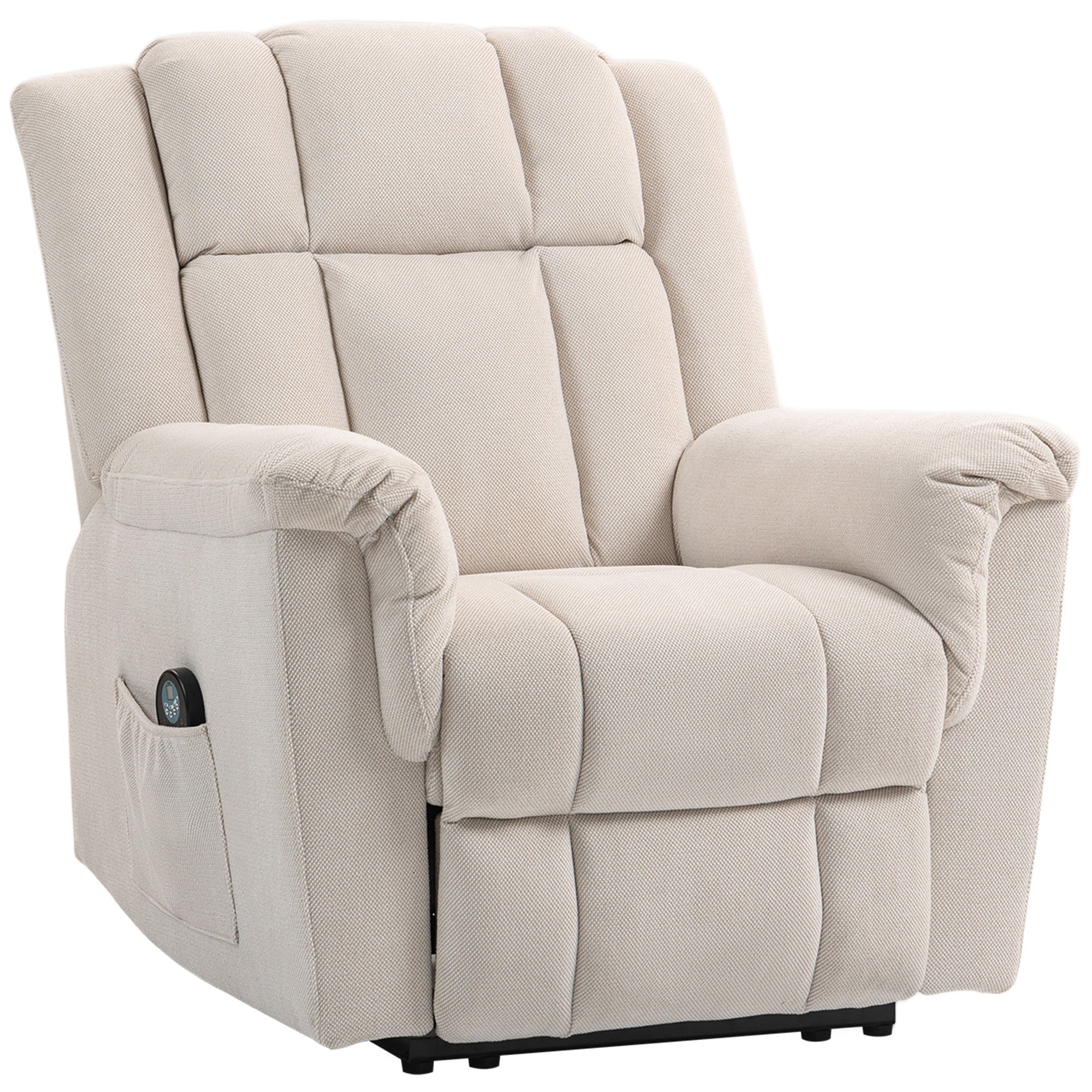 Electric Massaging and Heating Reclining Chair, Chenille Fabric Recliner with Manually Adjustable Backrest and Footrest, Side Pocket, for Bedroom, Living Room, and Home Theater, Beige