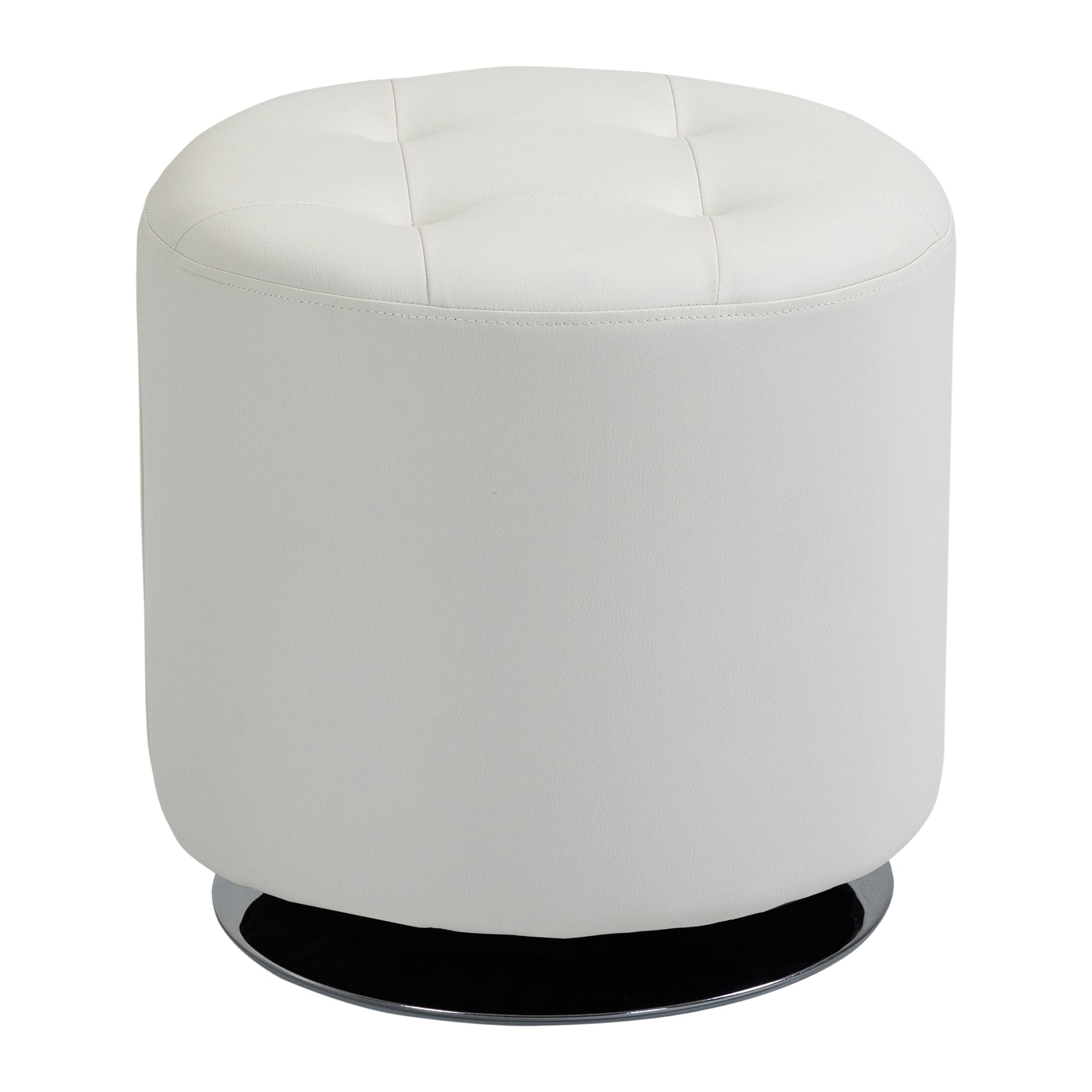 360° Swivel Round Ottoman — PU-Padded Seat with Chrome Steel Base, Ø 17.9 x H 17.5 in (45.5 x 44.5 cm), White