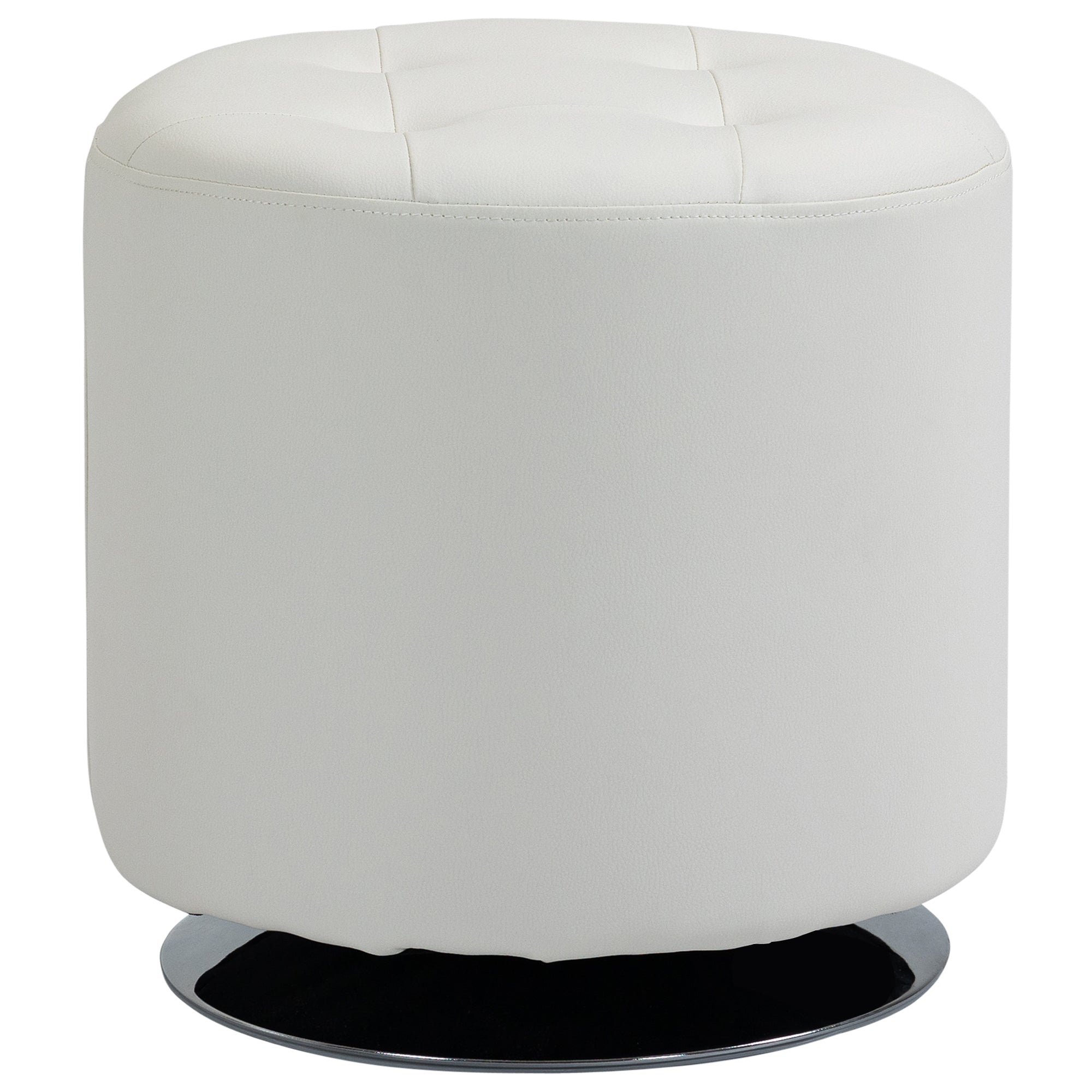 360° Swivel Round Ottoman — PU-Padded Seat with Chrome Steel Base, Ø 17.9 x H 17.5 in (45.5 x 44.5 cm), White