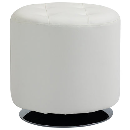 360° Swivel Round Ottoman — PU-Padded Seat with Chrome Steel Base, Ø 17.9 x H 17.5 in (45.5 x 44.5 cm), White