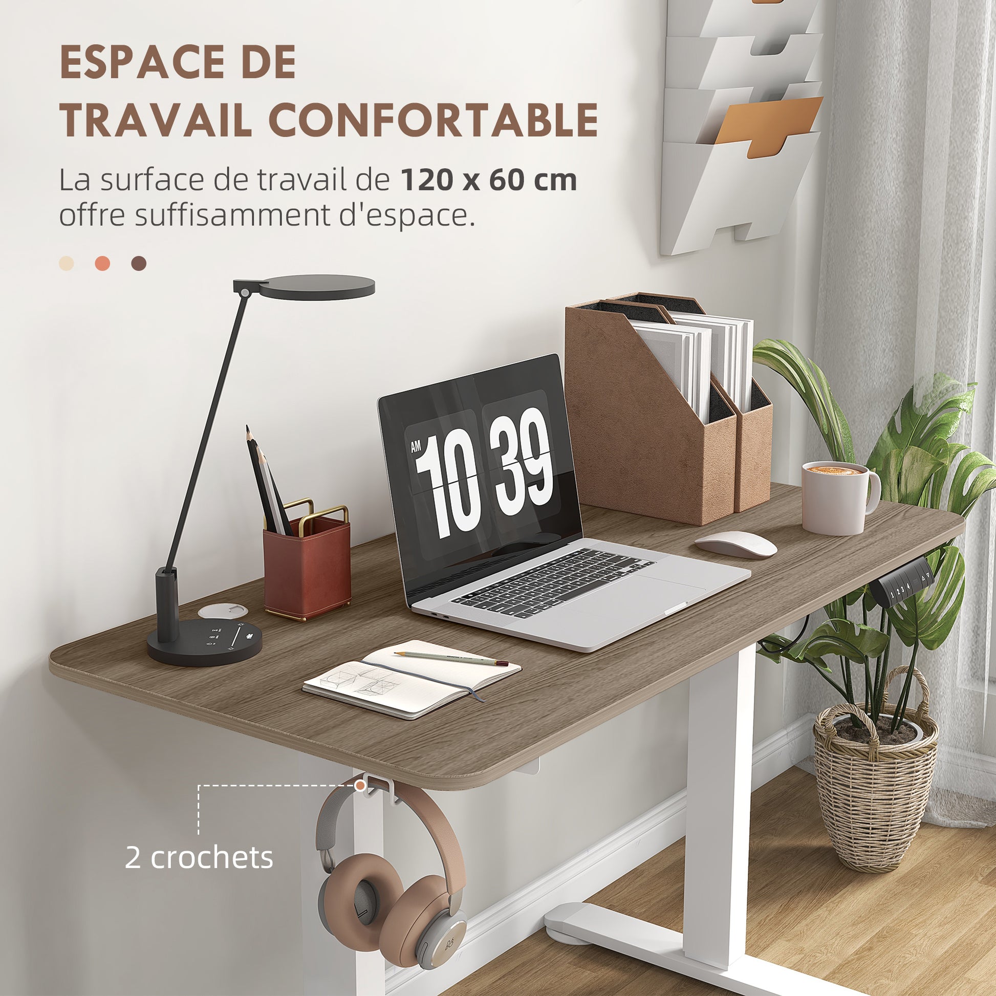 Electric Height Adjustable Sit-Stand Desk with Memory Function, Height Adjustable Desk 72-116 cm, 120L x 60W cm Natural and White