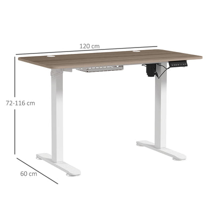 Electric Height Adjustable Sit-Stand Desk with Memory Function, Height Adjustable Desk 72-116 cm, 120L x 60W cm Natural and White
