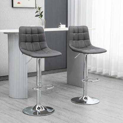 Set of 2 Faux Leather Bar Stools with Backrest, Swivel Kitchen and Living Room Stools with Footrest, 42x45x89-110cm, Gray