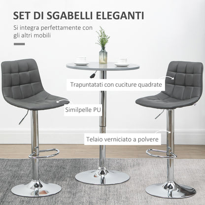 Set of 2 Faux Leather Bar Stools with Backrest, Swivel Kitchen and Living Room Stools with Footrest, 42x45x89-110cm, Gray