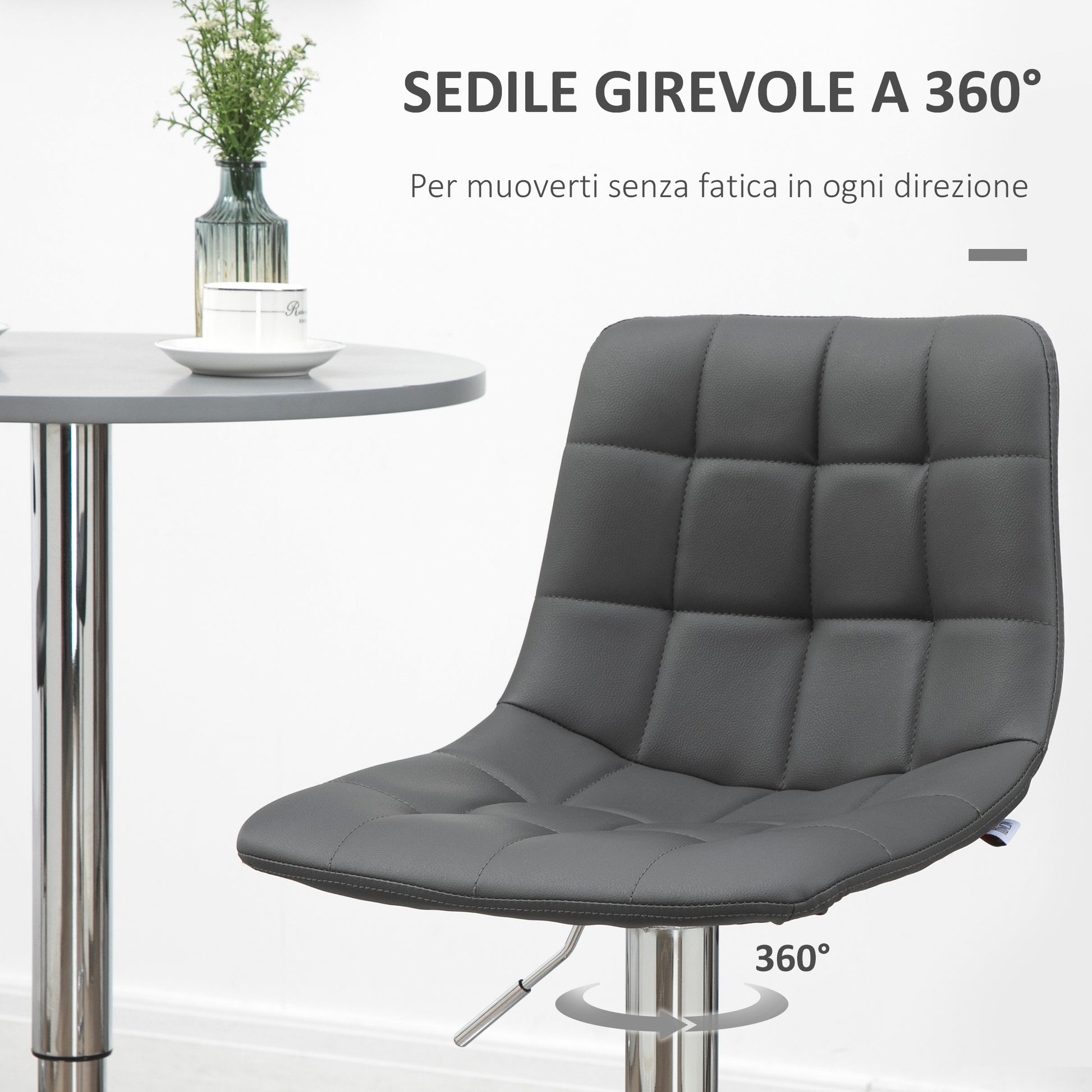 Set of 2 Faux Leather Bar Stools with Backrest, Swivel Kitchen and Living Room Stools with Footrest, 42x45x89-110cm, Gray