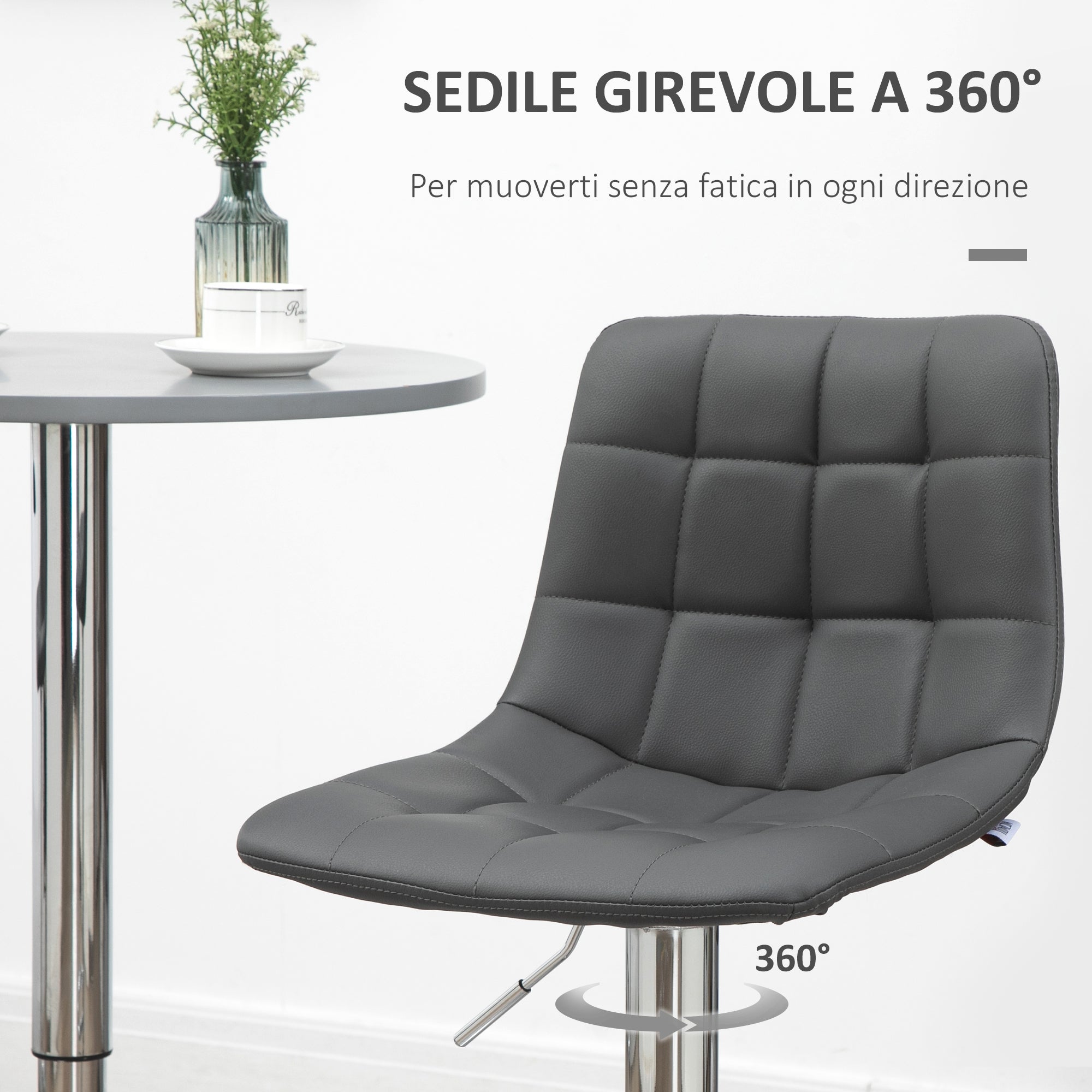 Set of 2 Faux Leather Bar Stools with Backrest, Swivel Kitchen and Living Room Stools with Footrest, 42x45x89-110cm, Gray