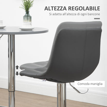 Set of 2 Faux Leather Bar Stools with Backrest, Swivel Kitchen and Living Room Stools with Footrest, 42x45x89-110cm, Gray