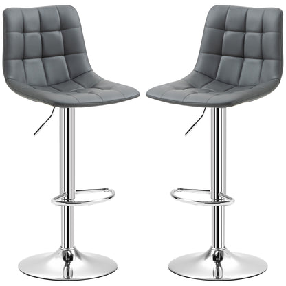 Set of 2 Faux Leather Bar Stools with Backrest, Swivel Kitchen and Living Room Stools with Footrest, 42x45x89-110cm, Gray
