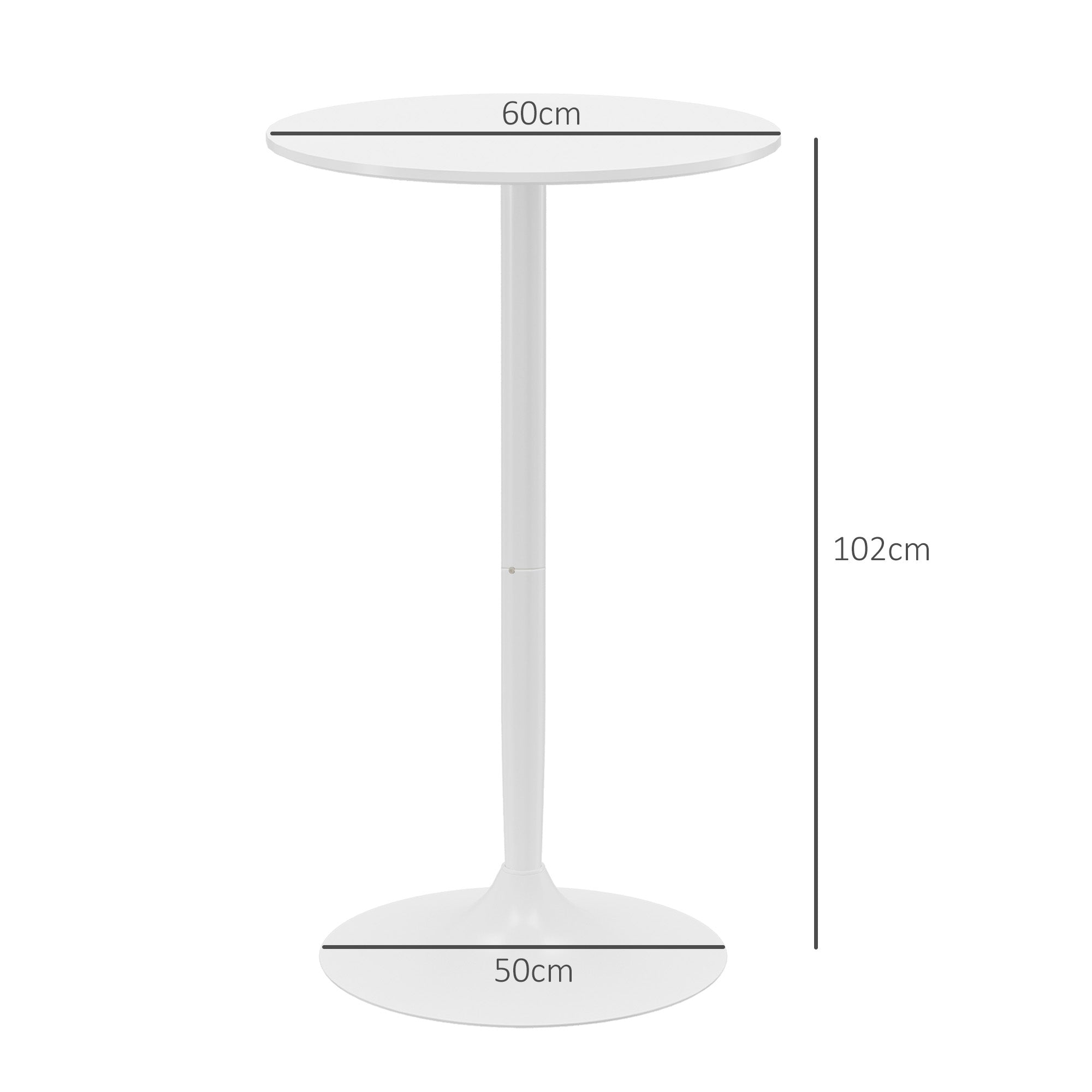 Bar Table Bistro Table Round Party Table Ø60 x 102 cm Poseur Table for Dining Room, Living Room, Steel, White