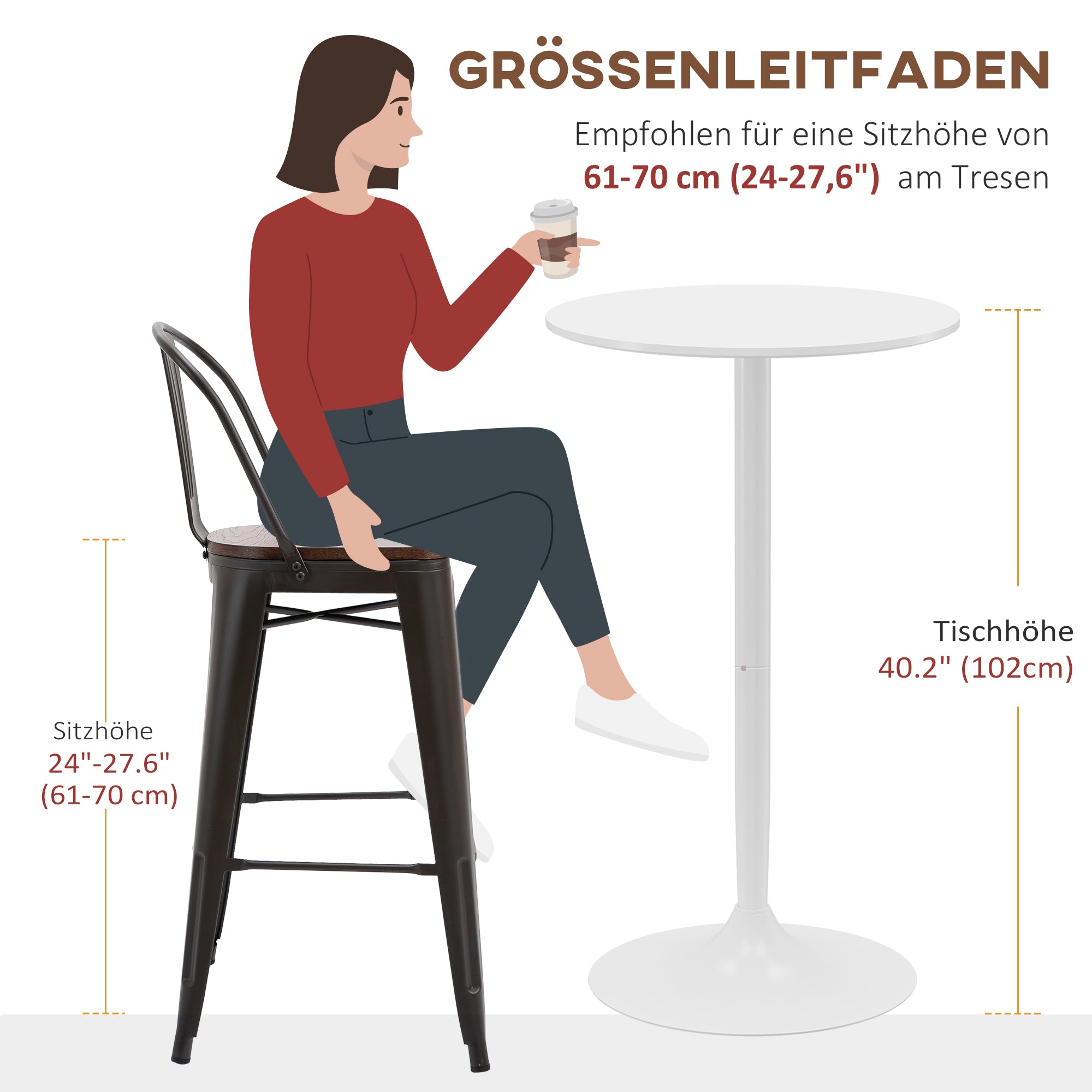 Bar Table Bistro Table Round Party Table Ø60 x 102 cm Poseur Table for Dining Room, Living Room, Steel, White