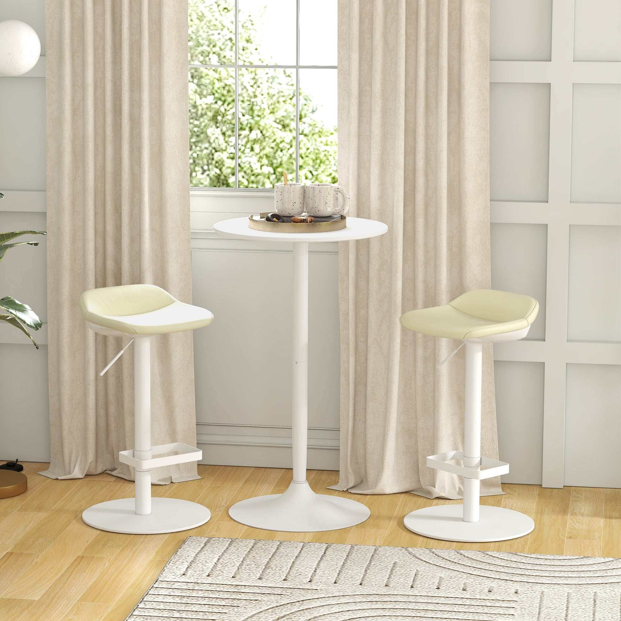 Bar Table Bistro Table Round Party Table Ø60 x 102 cm Poseur Table for Dining Room, Living Room, Steel, White