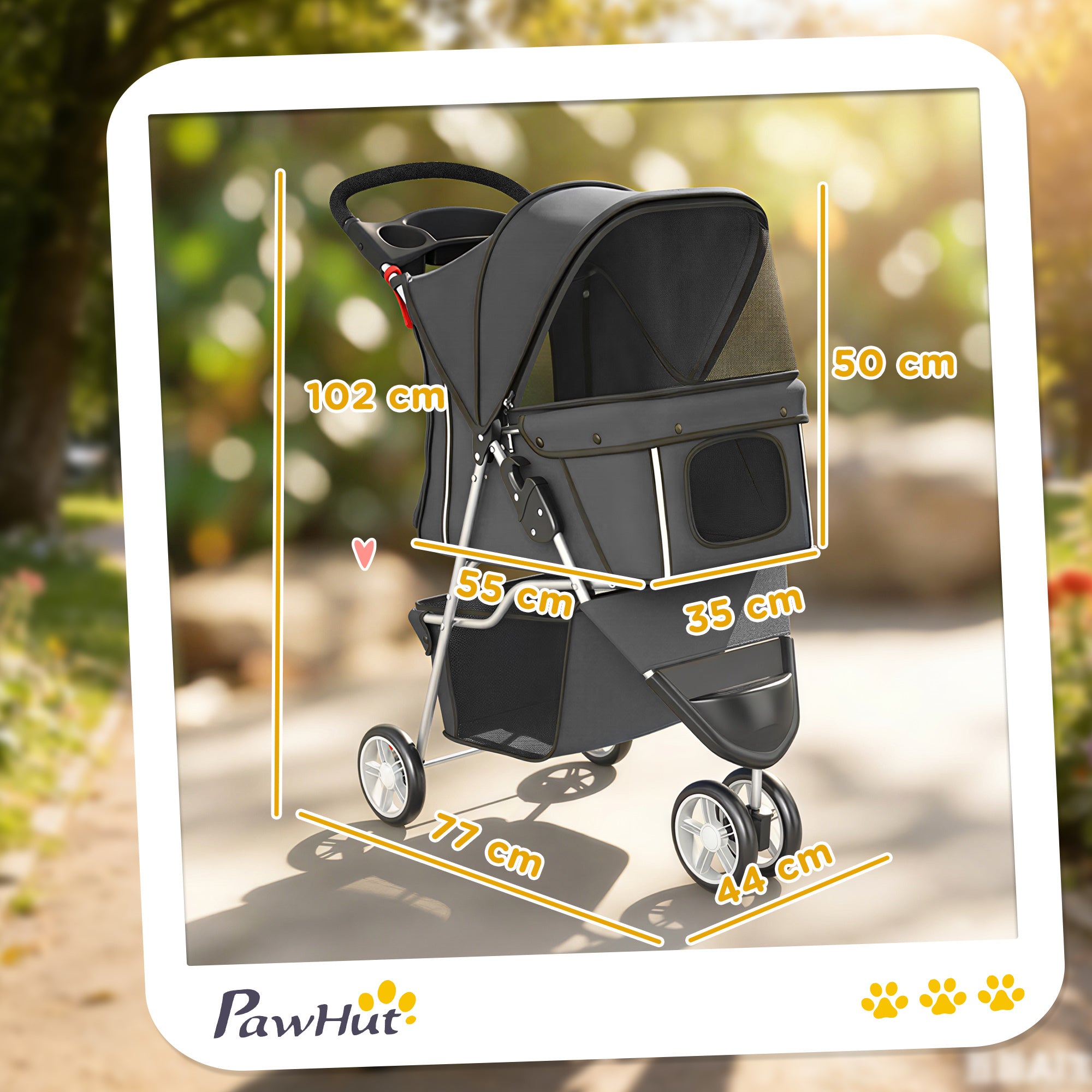 Folding Dog Stroller for Small Dogs with Storage Basket, Mesh Windows, Cup Holder & Wheels — 22 lb Capacity, 30.3 x 17.3 x 40.2 in, Dark Gray