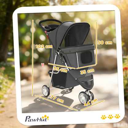 Folding Dog Stroller for Small Dogs with Storage Basket, Mesh Windows, Cup Holder & Wheels — 22 lb Capacity, 30.3 x 17.3 x 40.2 in, Dark Gray