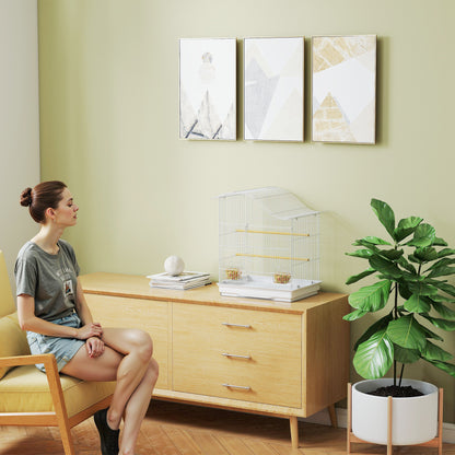 Bird Cage Aviary with 4 Doors, 2 Perches, Sliding Tray for Lovebirds, Parakeets & Finches — 18.7 x 14.2 x 21.5 in (47.5 x 36 x 54.5 cm), White