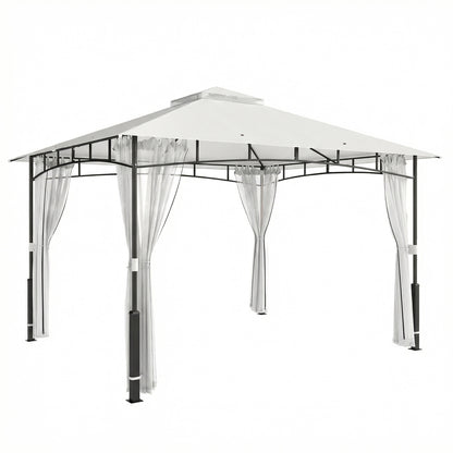 Gazebo 3.6 x 3.0 m (11 ft 9.7 in x 9 ft 10.1 in) — Water-Resistant Metal Garden Pavilion with Mosquito Net, Double Roof, Wood-Effect Posts, Black