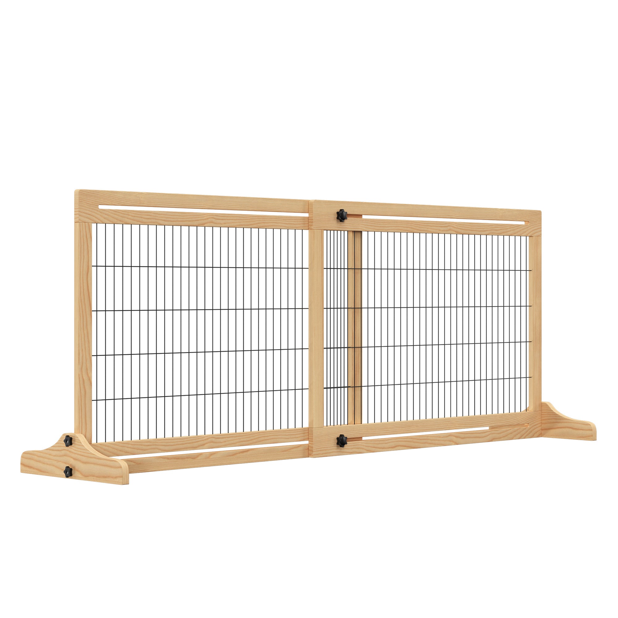 Wooden Dog Barrier, Extendable Door Guard with Foot Support, Freestanding Dog Gate, Stair Guard, Dog Barrier for Fireplace, Oven, Natural, 104-183 x 36 x 69 cm