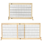 Wooden Dog Barrier, Extendable Door Guard with Foot Support, Freestanding Dog Gate, Stair Guard, Dog Barrier for Fireplace, Oven, Natural, 104-183 x 36 x 69 cm