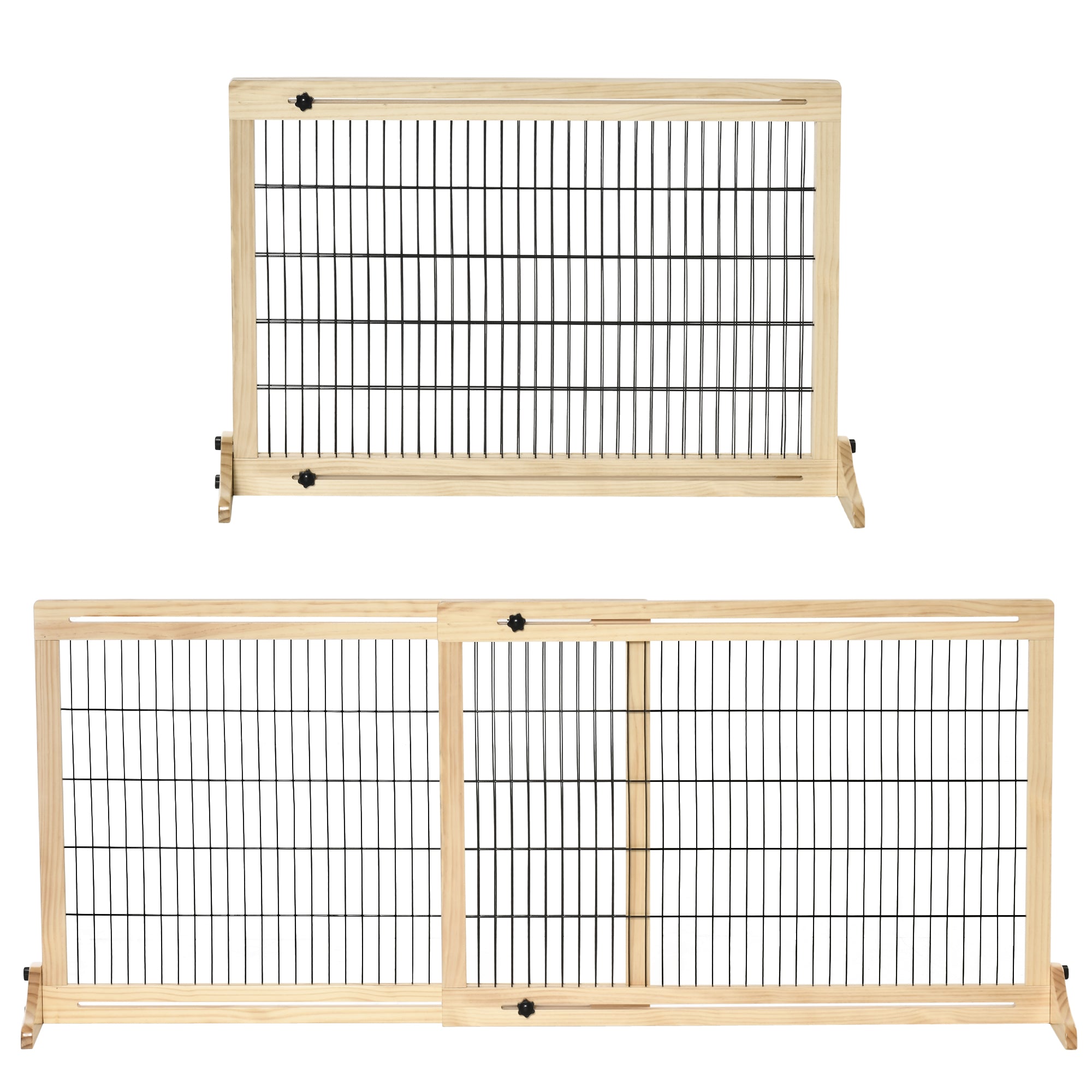 Wooden Dog Barrier, Extendable Door Guard with Foot Support, Freestanding Dog Gate, Stair Guard, Dog Barrier for Fireplace, Oven, Natural, 104-183 x 36 x 69 cm