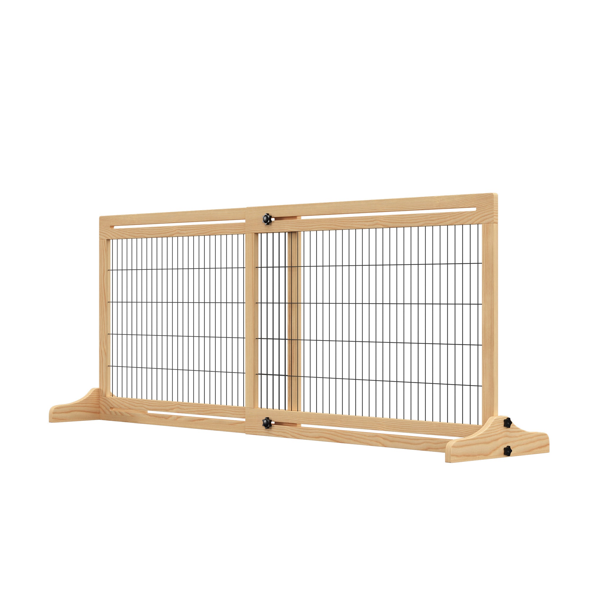 Wooden Dog Barrier, Extendable Door Guard with Foot Support, Freestanding Dog Gate, Stair Guard, Dog Barrier for Fireplace, Oven, Natural, 104-183 x 36 x 69 cm