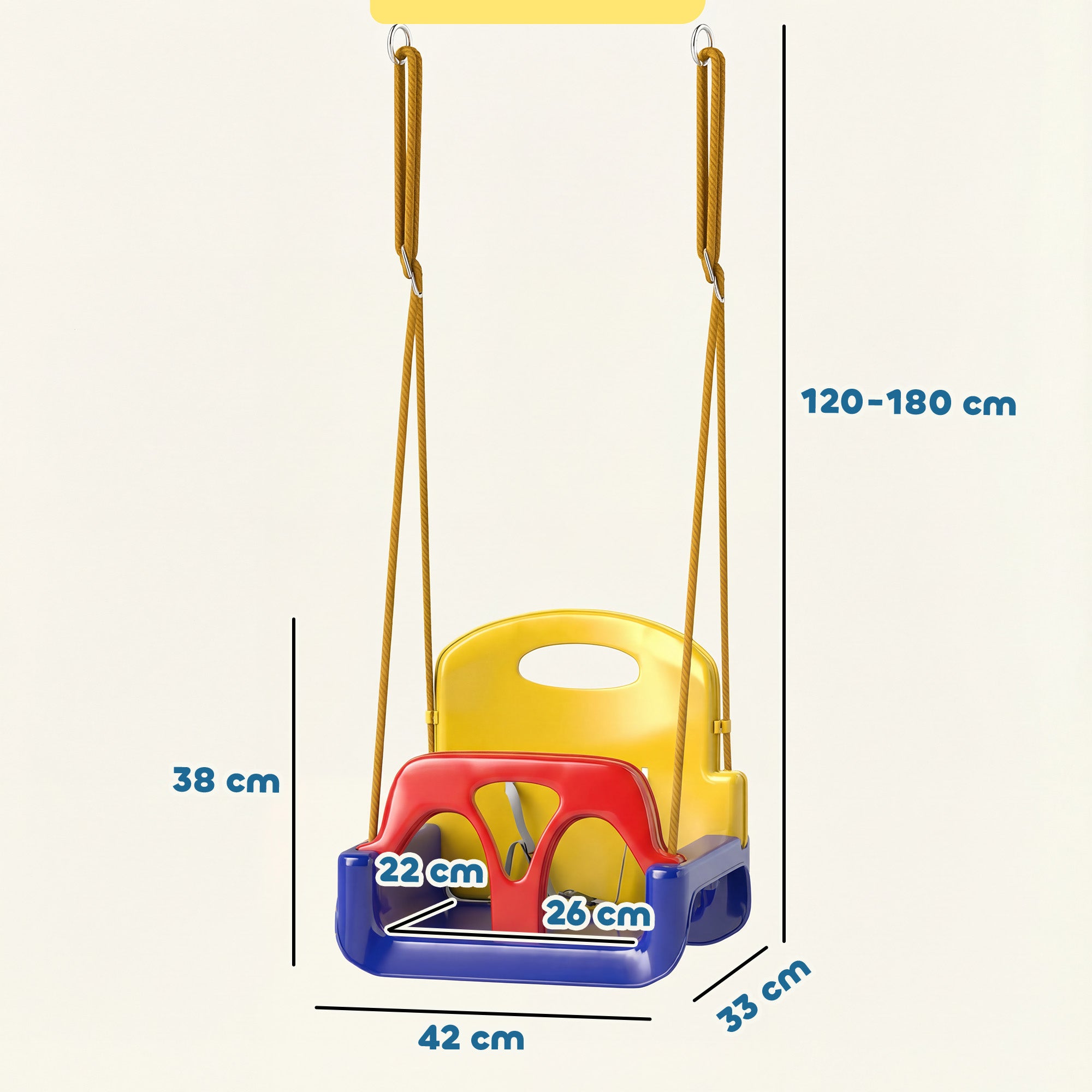 3-in-1 Infant Swing, Adjustable Rope, Removable Back, T‑Bar, Safety Harness, Indoor/Outdoor, Dark Blue