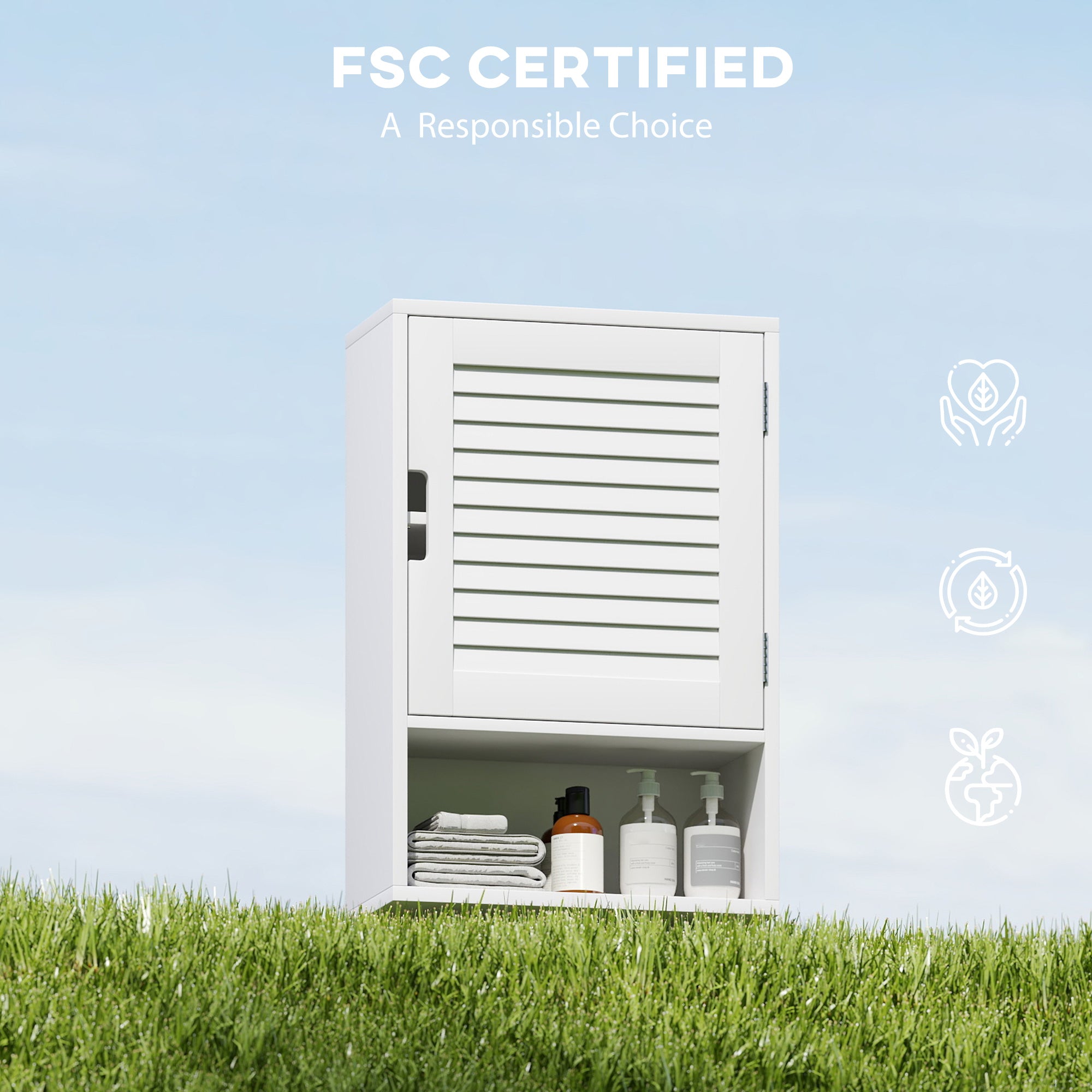 Wall-Mounted Bathroom Cabinet, Hanging Storage with Soft-Close Door, Adjustable Shelf & Open Compartment, 15.7 x 7.9 x 23.6 in, White