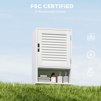 Wall-Mounted Bathroom Cabinet, Hanging Storage with Soft-Close Door, Adjustable Shelf & Open Compartment, 15.7 x 7.9 x 23.6 in, White