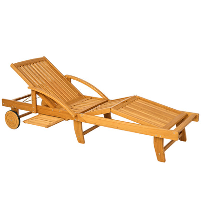Wooden Sun Lounger Folding Garden Lounger with Side Table, Wheel, Lounger with 4-Position Adjustable Backrest, Camping Lounger, Garden Chair up to 160 kg Load Capacity, for Garden Beach, Teak