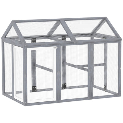 Outdoor Chicken Run, 12.7 sq ft (140 x 88.5 x 106 cm / 55.1 x 34.8 x 41.7 in), Lockable Doors, Solid Pine Frame, Wire Mesh Aviary for 1–3 Chickens, Gray