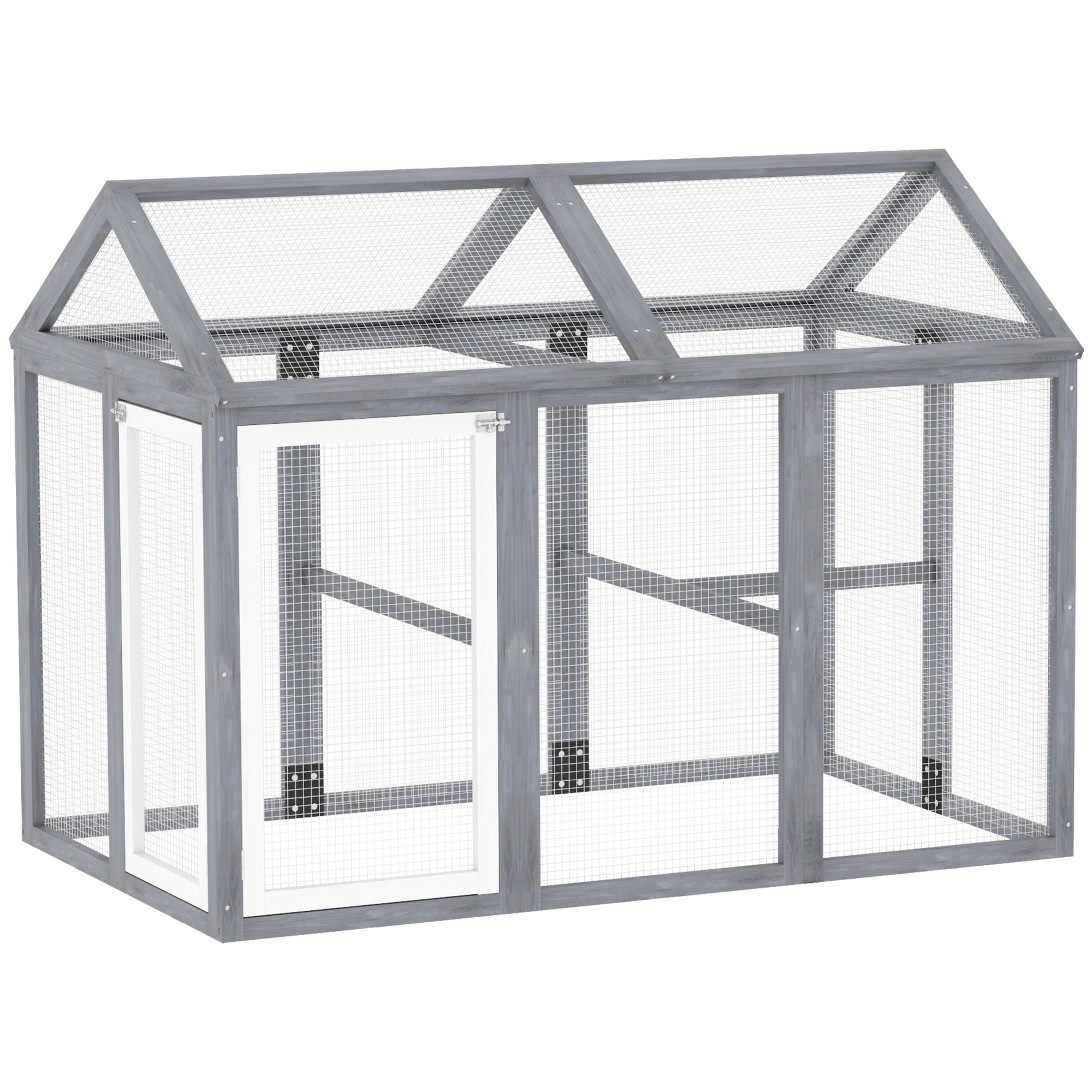 Outdoor Chicken Run, 12.7 sq ft (140 x 88.5 x 106 cm / 55.1 x 34.8 x 41.7 in), Lockable Doors, Solid Pine Frame, Wire Mesh Aviary for 1–3 Chickens, Gray