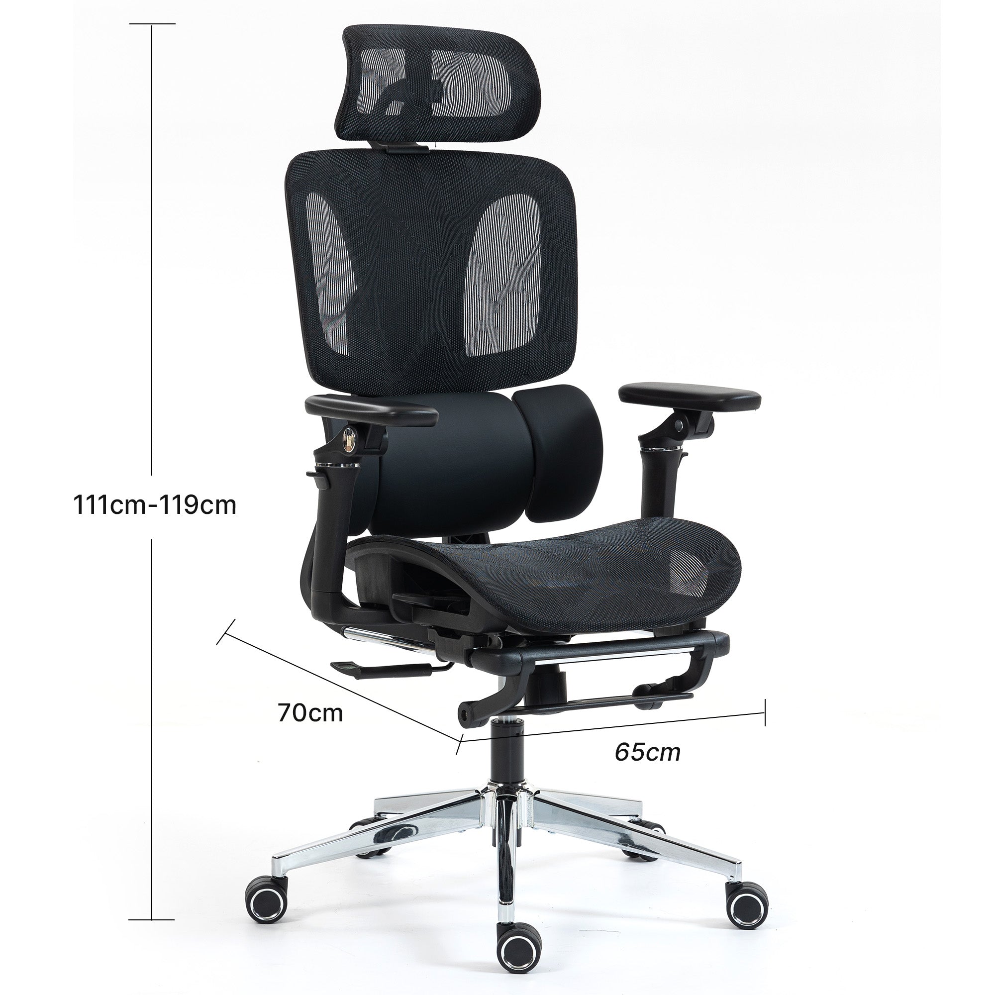 Ergonomic Office Chair — Adjustable Lumbar & Headrest, 5D Armrests, Split Back, Footrest, Height Adjustable, Recline, Mesh (Black)