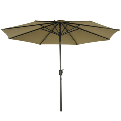 Ø268x238 cm Garden Umbrella Terrace Parasol with 24 Solar LED Lights Tilt Mechanism Crank and Detachable Metal Pole for Pool Patio Brown