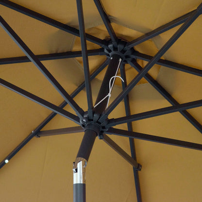 Ø268x238 cm Garden Umbrella Terrace Parasol with 24 Solar LED Lights Tilt Mechanism Crank and Detachable Metal Pole for Pool Patio Brown