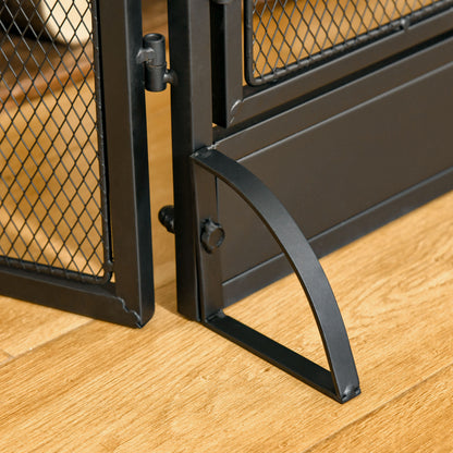 Fire Screen Foldable Fireplace Safety Guard with 3-Panel Double Door and Additional Feet 120x11.5x79 cm Black Metal Construction