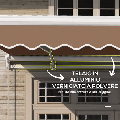 4x2.5m Retractable Arm Awning, Outdoor Crank Canopy in Aluminum and 280g/㎡ Polyester Fabric, UV Protection, for Garden, Balcony and Terrace, Coffee
