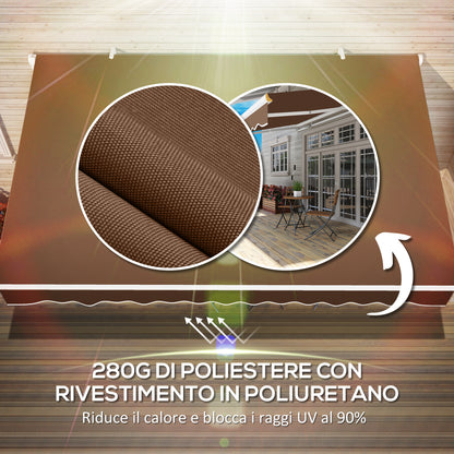 4x2.5m Retractable Arm Awning, Outdoor Crank Canopy in Aluminum and 280g/㎡ Polyester Fabric, UV Protection, for Garden, Balcony and Terrace, Coffee