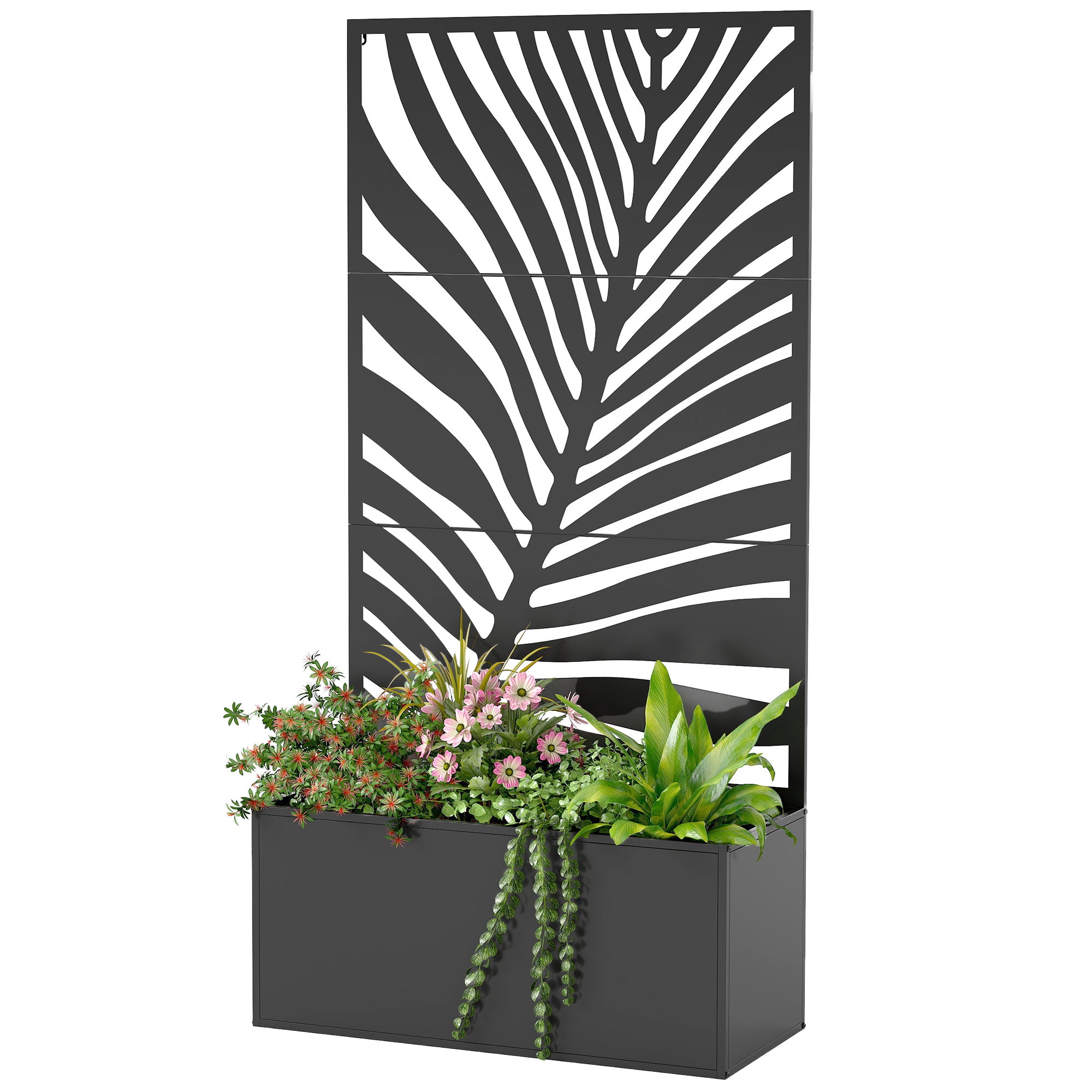 Planter with Trellis — Raised Flower Bed with Privacy Screen for Climbing Plants, Vegetables & Flowers, Metal, Indoor/Outdoor, Garden/Patio/Balcony, 35.4 x 15.7 x 70.9 in (90 x 40 x 180 cm), Black