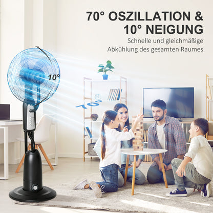 Water Cooling Fan, Stand Fan with Adjustable Spray Mist, 3 Speeds, 2.8 L Water Tank, 70° Oscillating, 90 W Water Fan with Wheels, 120 cm