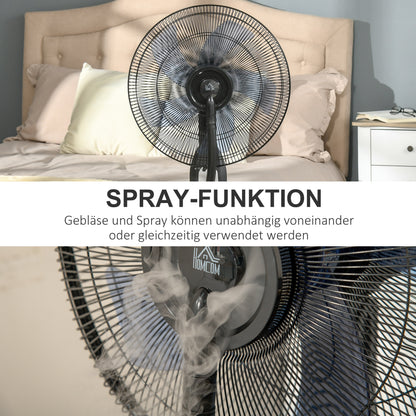 Water Cooling Fan, Stand Fan with Adjustable Spray Mist, 3 Speeds, 2.8 L Water Tank, 70° Oscillating, 90 W Water Fan with Wheels, 120 cm